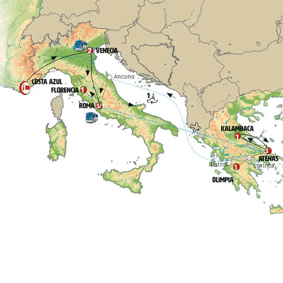 Tour de 11 días desde Costa Azul: Italia y Grecia